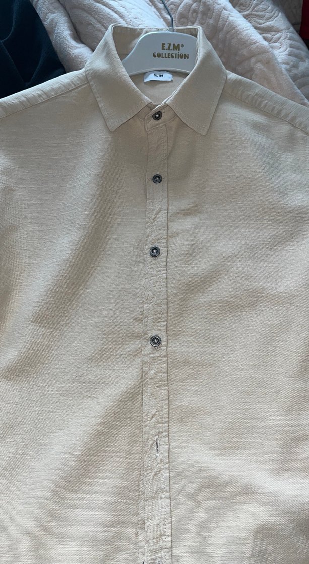 Bej Keten Erkek Kısa Kollu Gömlek - Görsel 2