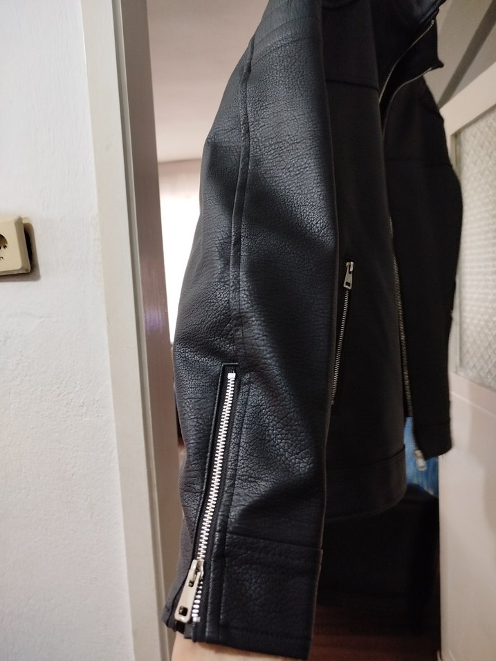 Siyah Deri Biker Ceket - Görsel 5