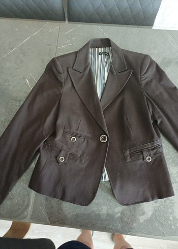 Diğer Düğmeli Kahverengi Süet Kadın Blazer