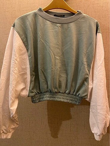 xs Beden Çift Renkli Crop Sweatshirt