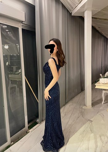 s Beden Lacivert Sırt Detaylı Abiye Elbise