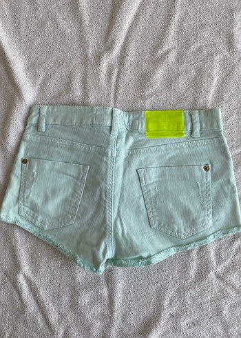 Düğmeli Turkuaz Mini Denim Şort - Görsel 3