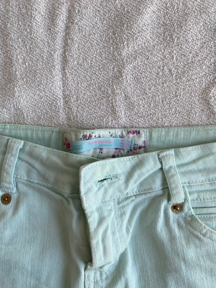 Düğmeli Turkuaz Mini Denim Şort - Görsel 2