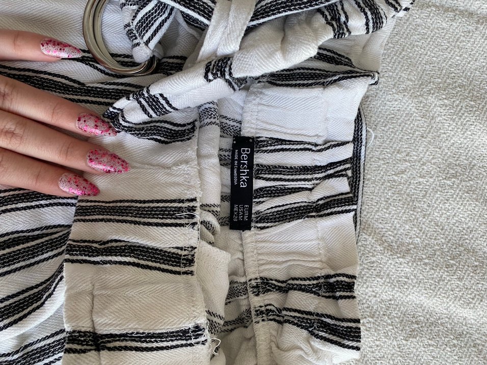 Çizgili Keten Şort, Kemerli - Görsel 2