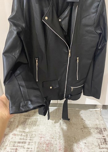 Siyah Deri Biker Ceket - Görsel 4