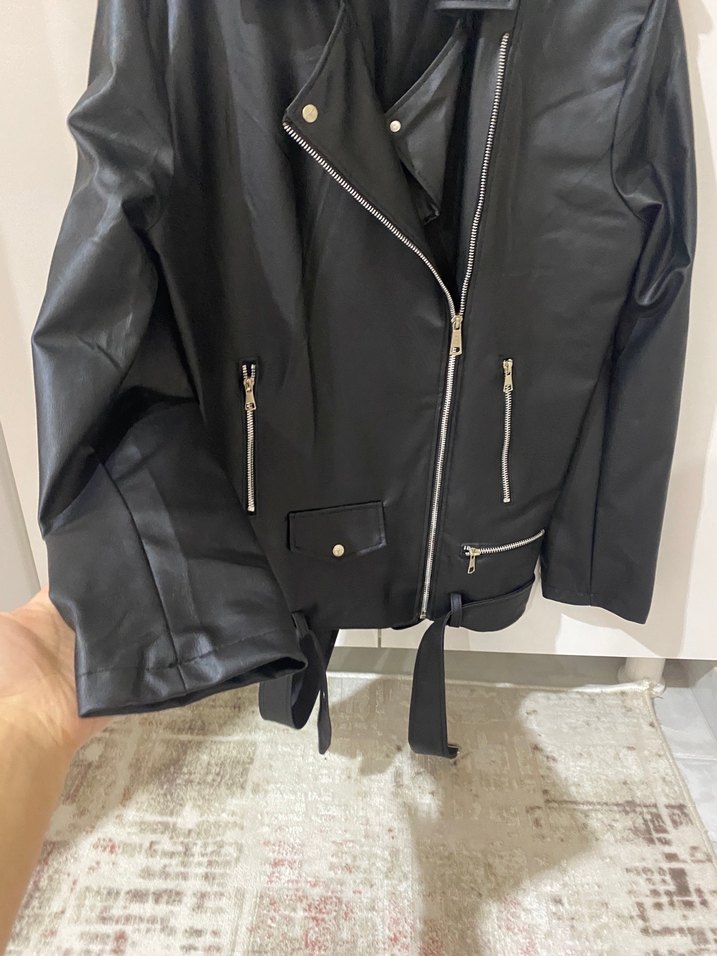 Siyah Deri Biker Ceket - Görsel 4