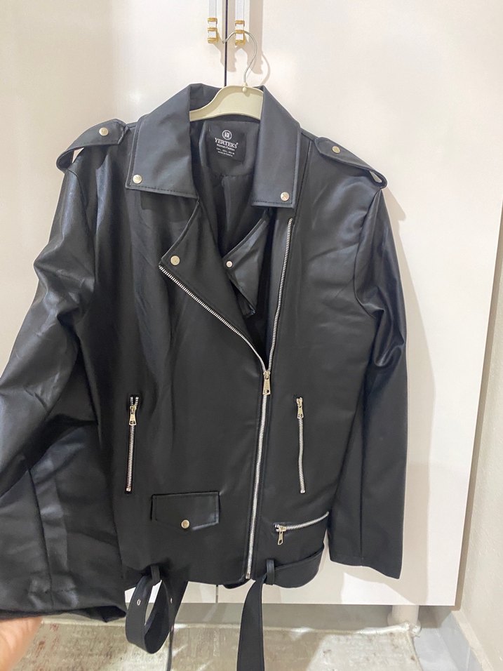 Siyah Deri Biker Ceket - Görsel 3