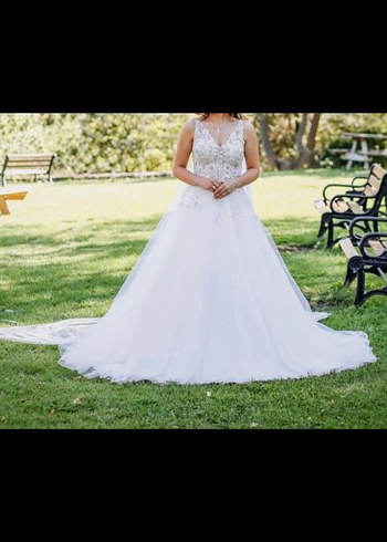 V Yaka Beyaz A Kesim Gelinlik - Görsel 2