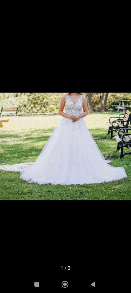 V Yaka Beyaz A Kesim Gelinlik - Görsel 2