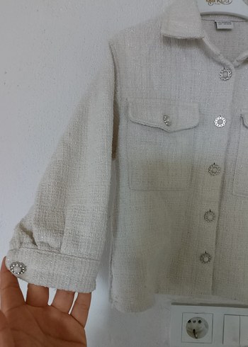 Düğmeli Beyaz Keten Uzun Kollu kız çocuk Gömlek - Görsel 3