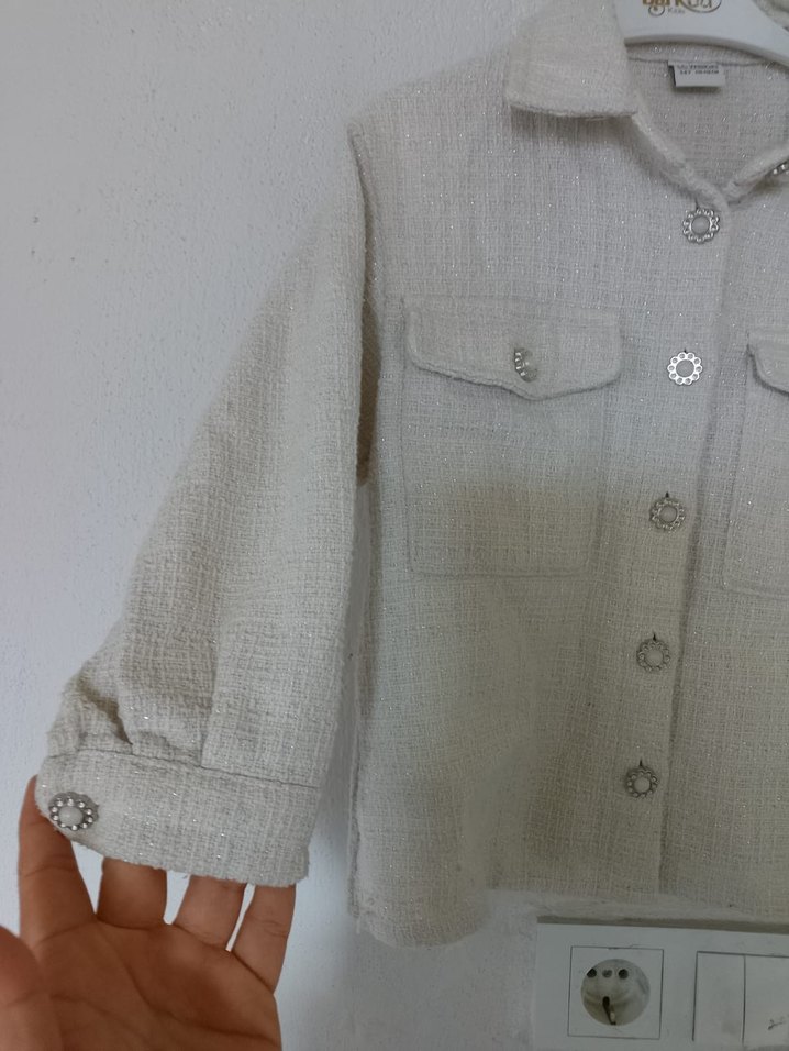 Düğmeli Beyaz Keten Uzun Kollu kız çocuk Gömlek - Görsel 3