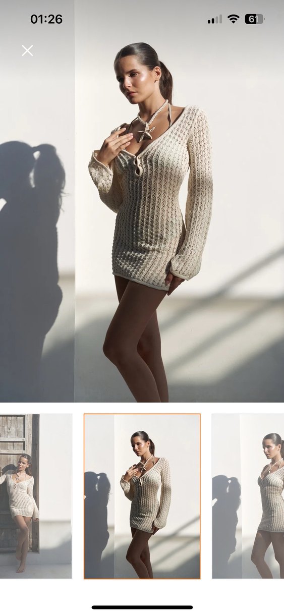 Bej triko Mini Elbise - Görsel 2