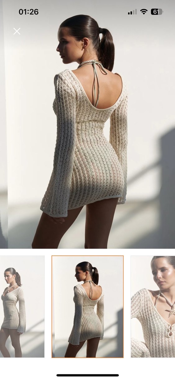 Bej triko Mini Elbise - Görsel 3