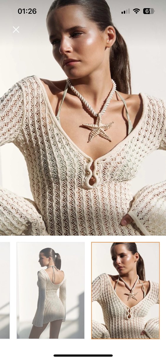 Bej triko Mini Elbise - Görsel 4