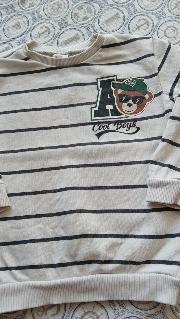 Erkek Çocuk Gri Çizgili Sweatshirt - Görsel 2