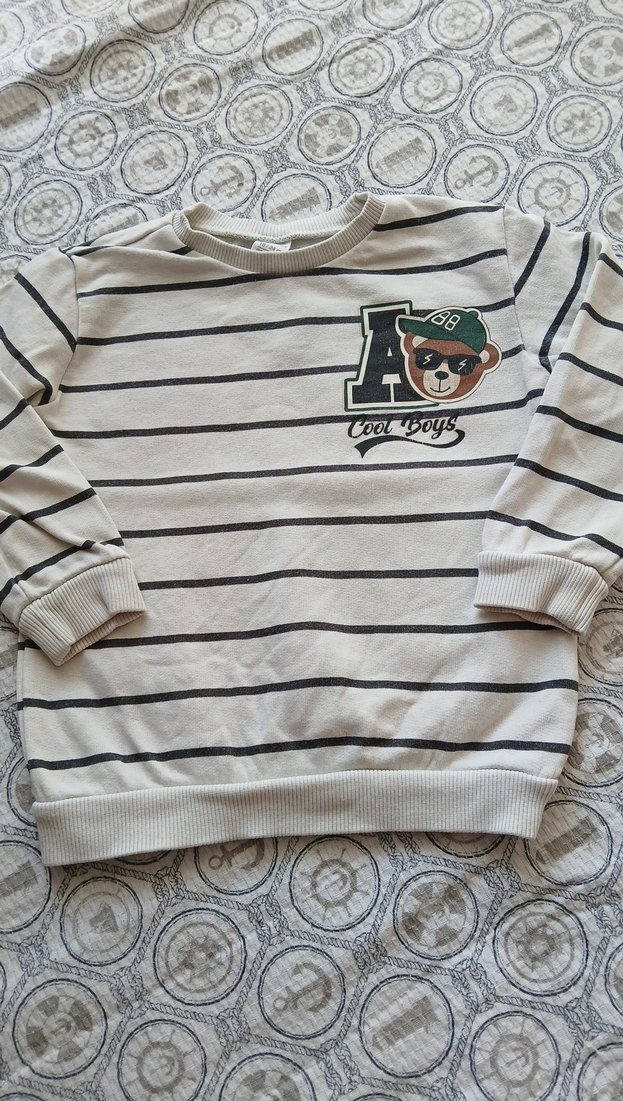 Erkek Çocuk Gri Çizgili Sweatshirt - Görsel 3