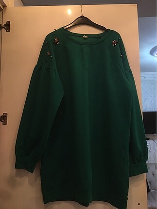 xl Beden Yeşil taşlı bol tunik elbise