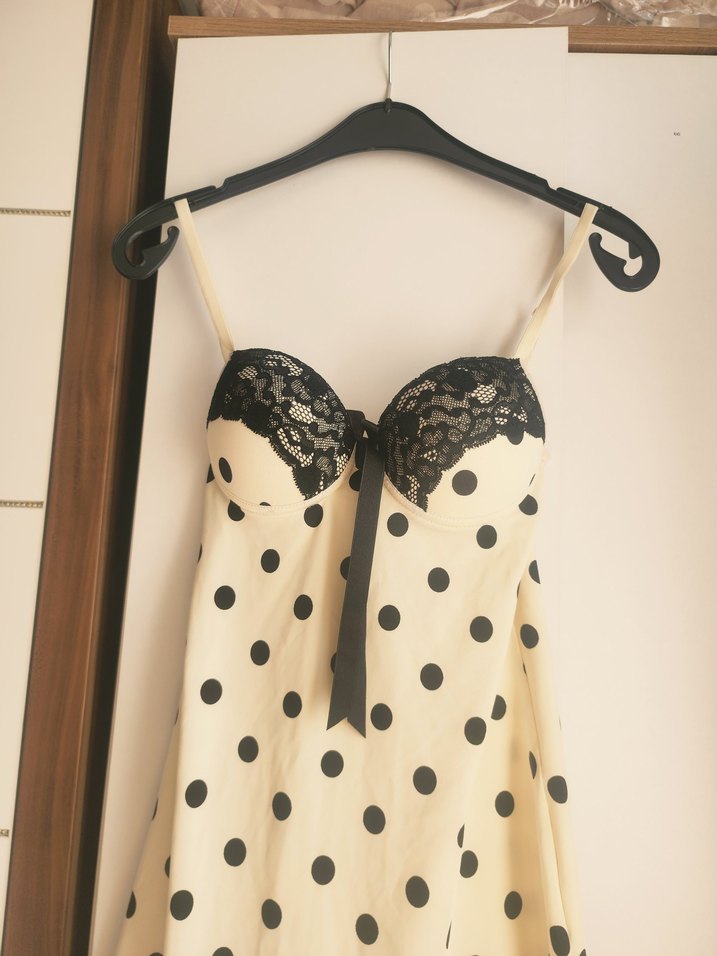 Puantiye Desenli İnce Askılı Midi Gecelik - Görsel 2