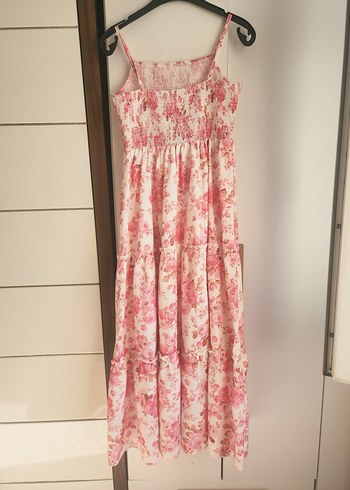 Pembe Uzun Askılı Fırfırlı Bohem Elbise - Görsel 2