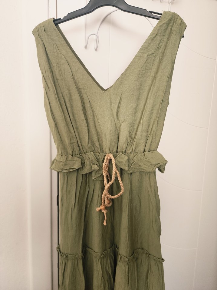 Kadın Keten Uzun Kemerli Bohem Elbise - Görsel 2