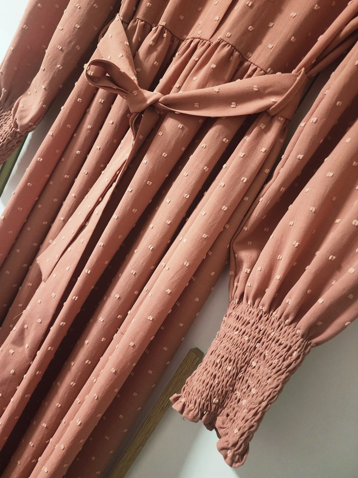 Bej Uzun Keten Elbise, Pilili, Bohem Stil - Görsel 3