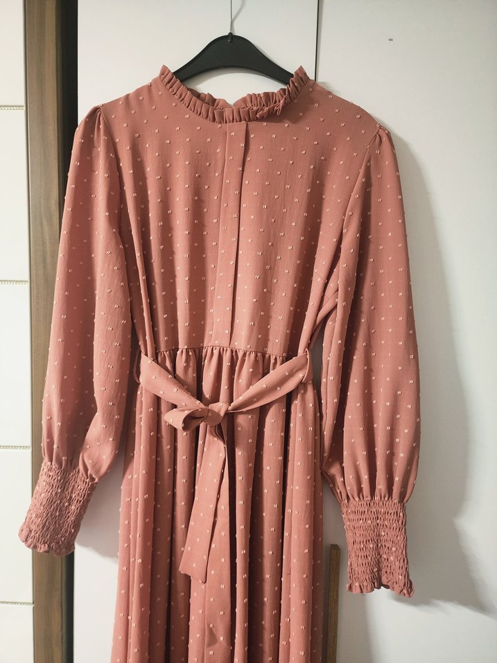 Bej Uzun Keten Elbise, Pilili, Bohem Stil - Görsel 2