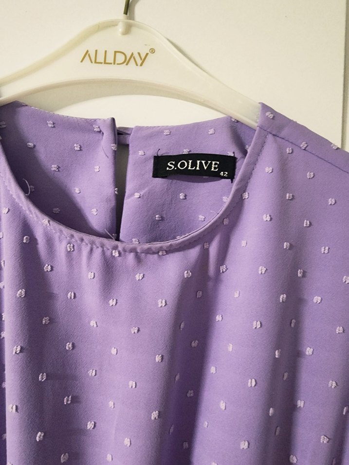 Mor Uzun Kollu Kemerli Kadın Elbise - Görsel 2