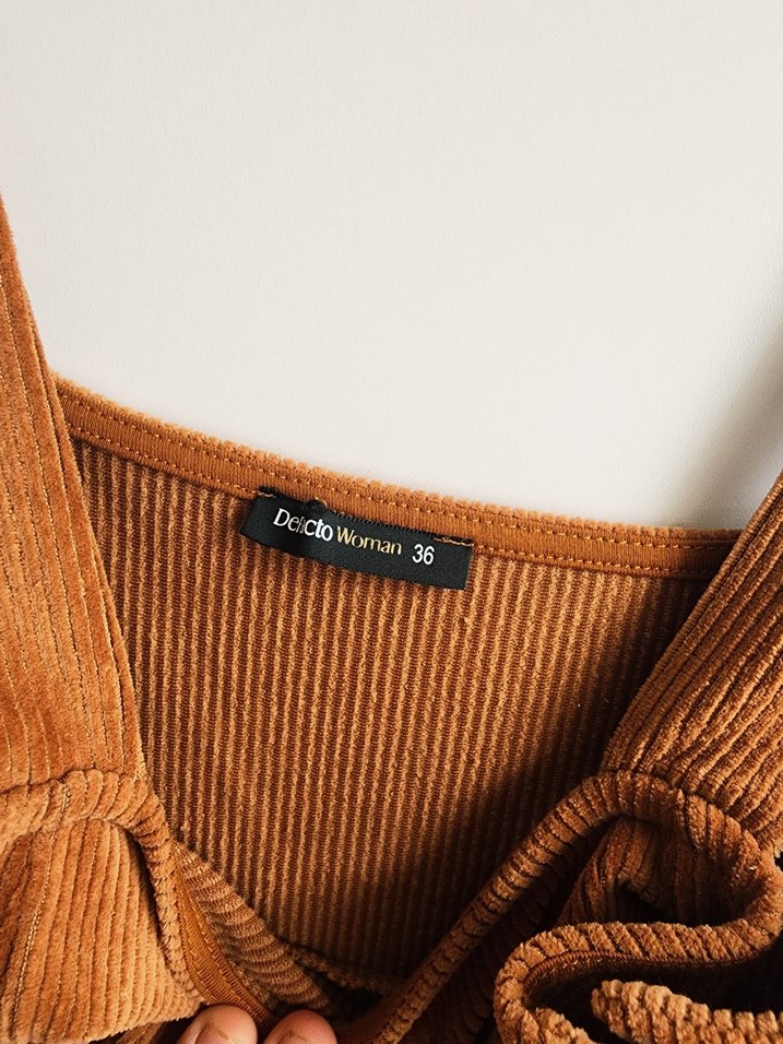 Düğmeli Süet Midi Kadın Elbise - Görsel 3