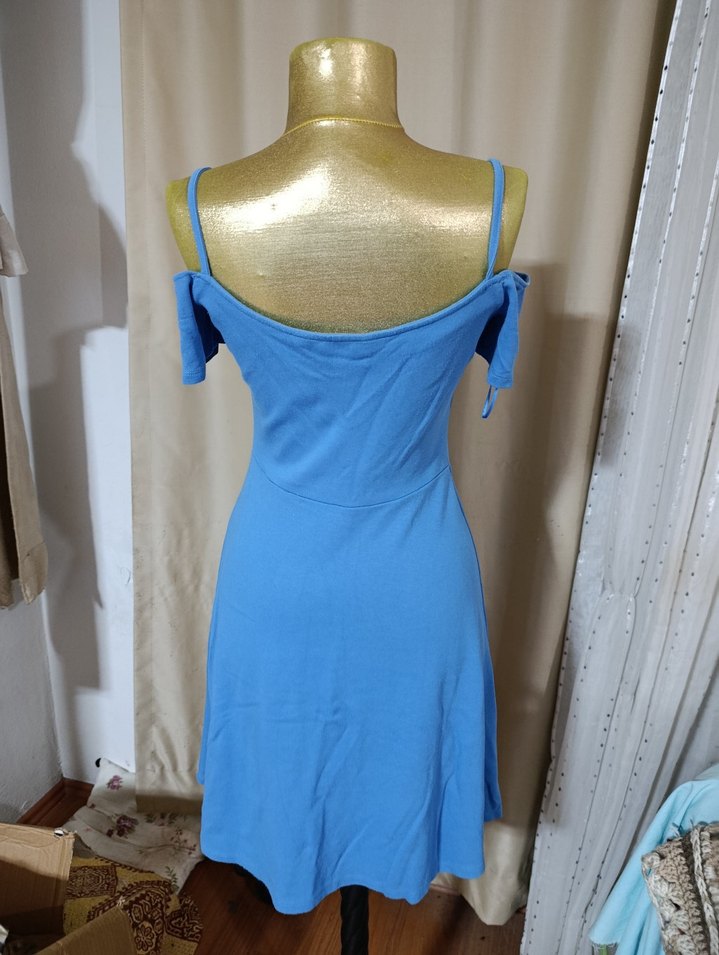 Mavi Strappy Elbise - Görsel 5