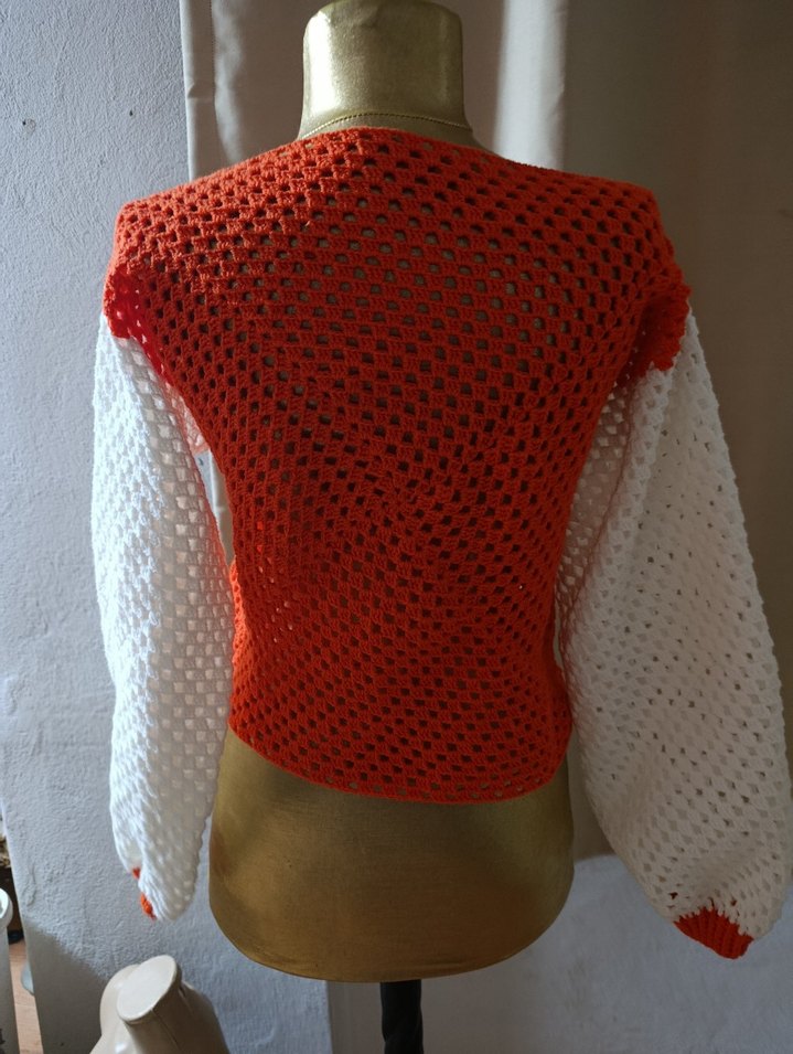 Turuncu Beyaz Örgü Bohem Kadın Kazak - Görsel 3