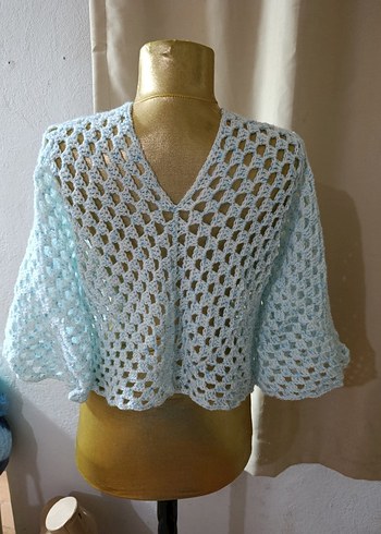 Mavi Bohem Mini Örgü Kadın Kazak - Görsel 3