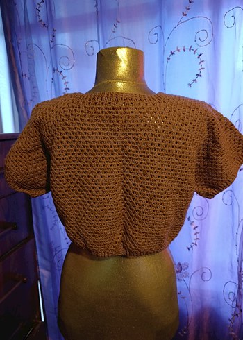 Kısa Kollu Örgü Kahverengi Kadın Kazak - Görsel 4