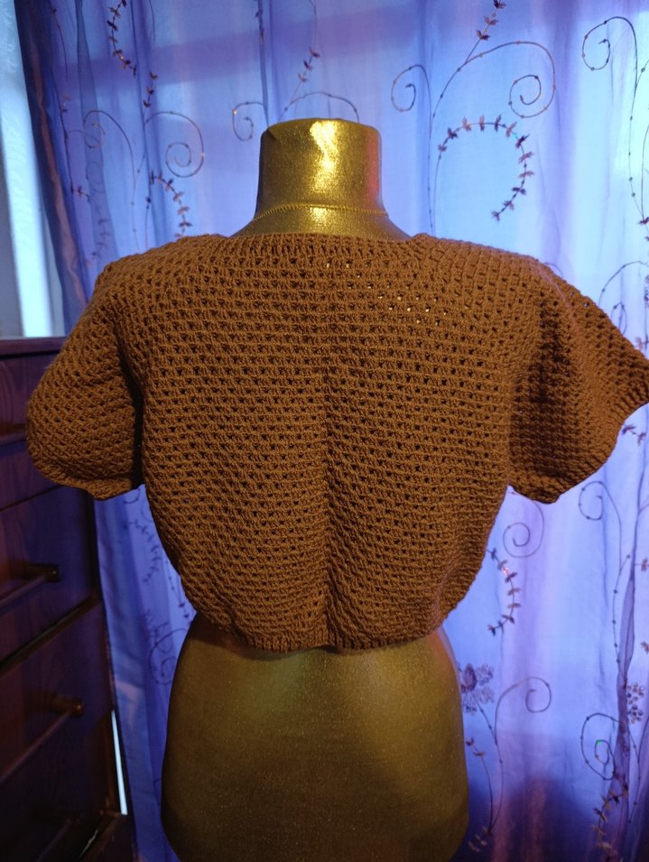 Kısa Kollu Örgü Kahverengi Kadın Kazak - Görsel 4