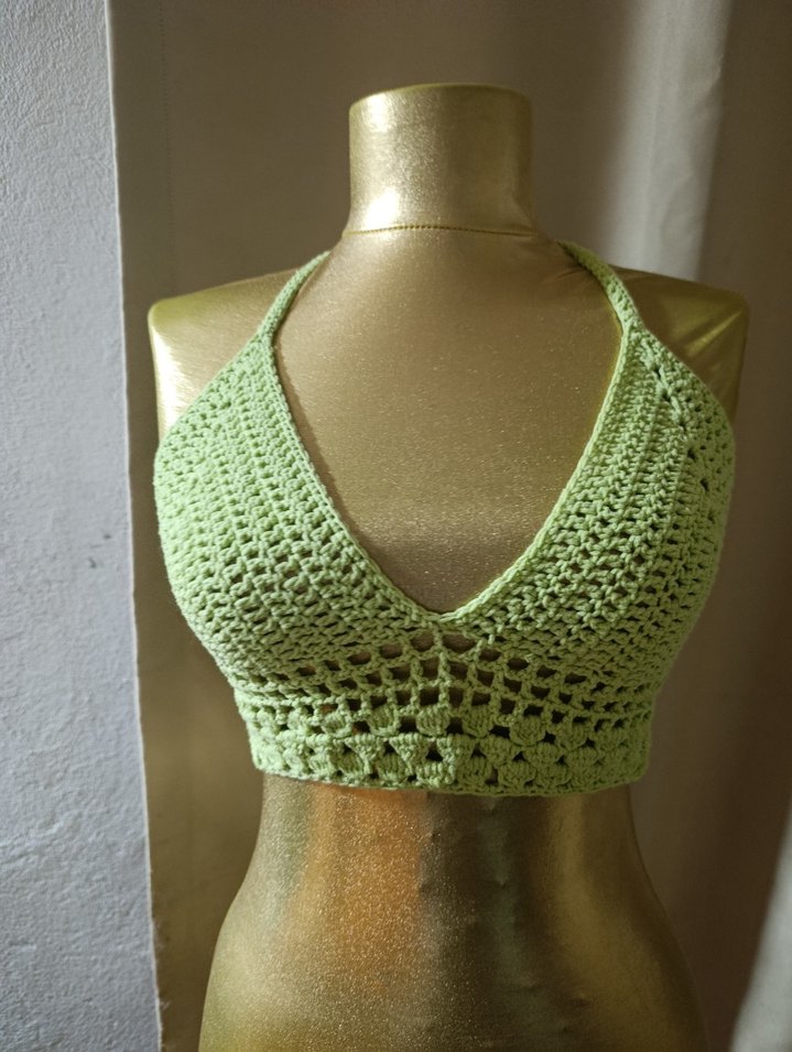 Yeşil V Yakalı Örgü Büstiyer - Görsel 2