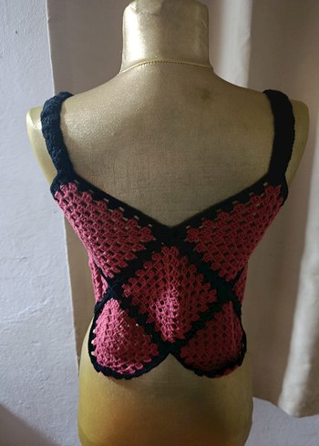 Pembe Siyah Örgü Bohem Mini Bustiyer - Görsel 6