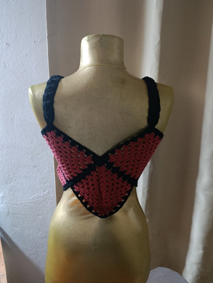 Pembe Siyah Örgü Bohem Mini Bustiyer - Görsel 3