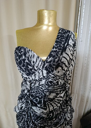 Diğer Zebra Desenli Drapeli Straplez Mini Elbise