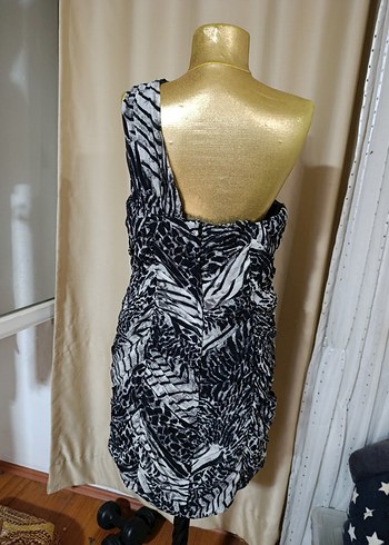 42 Beden Zebra Desenli Drapeli Straplez Mini Elbise