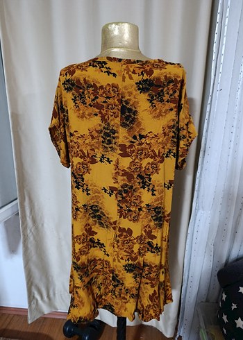 40 Beden Bohem Tarz Sarı Batik elbise