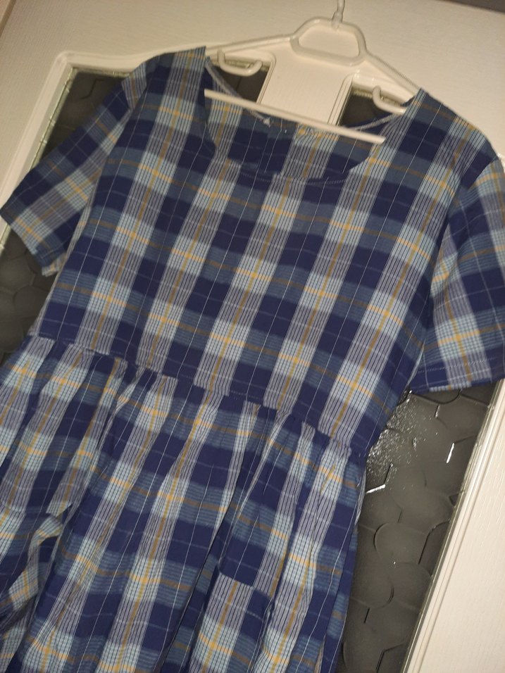 Mavi Ekoseli Uzun Elbise - Görsel 3