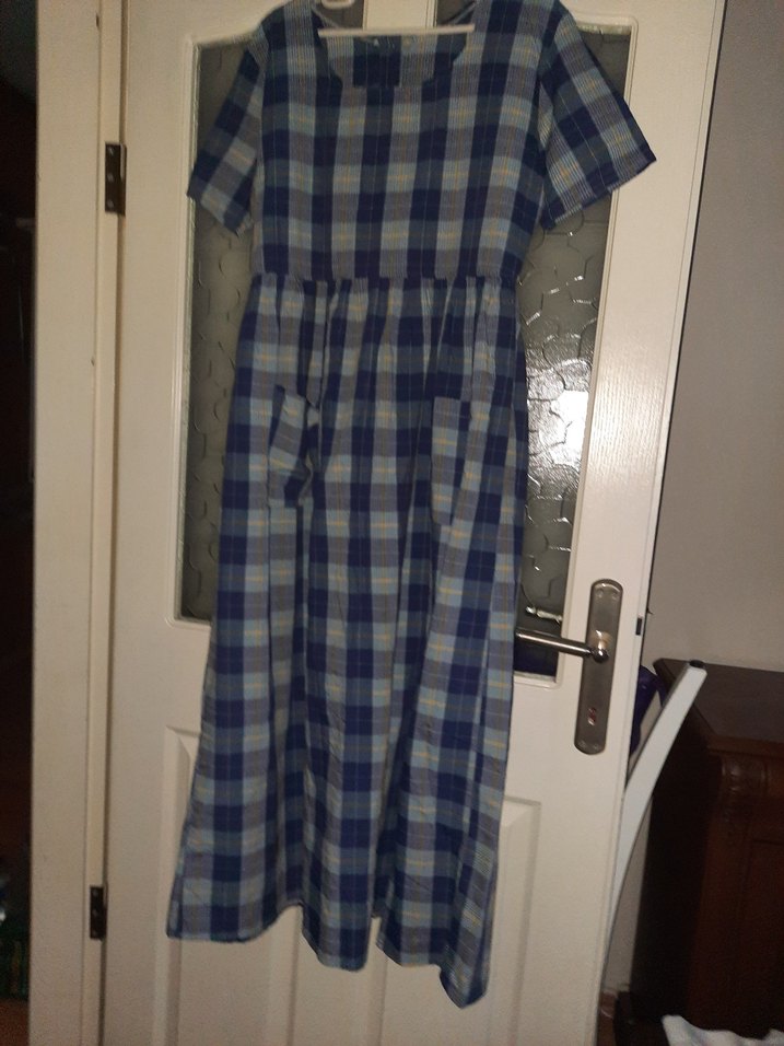 Mavi Ekoseli Uzun Elbise - Görsel 2