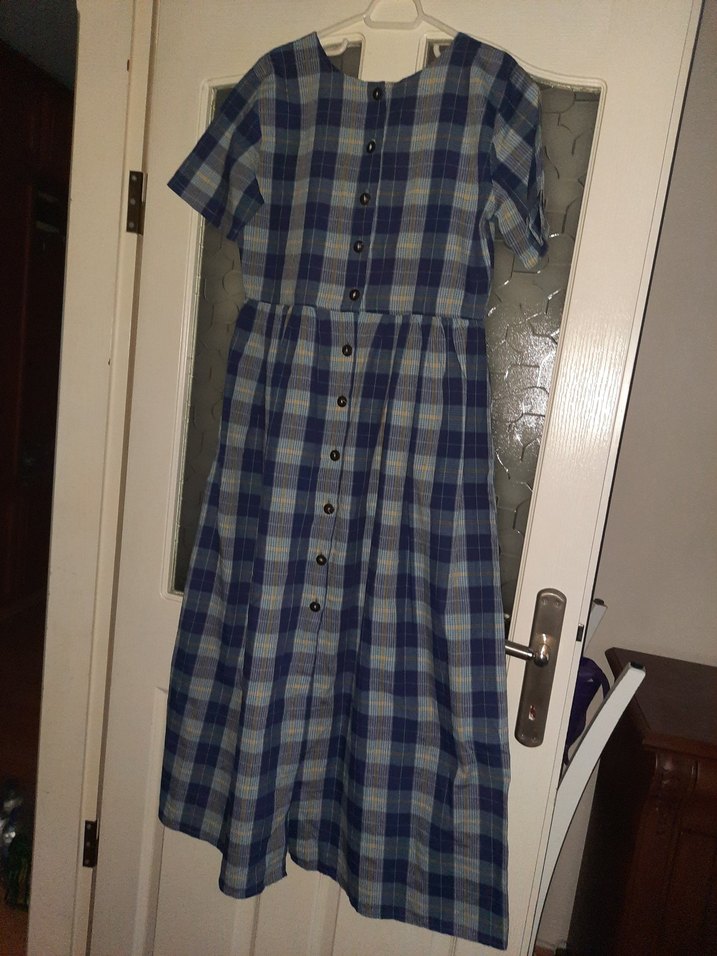 Mavi Ekoseli Uzun Elbise - Görsel 5