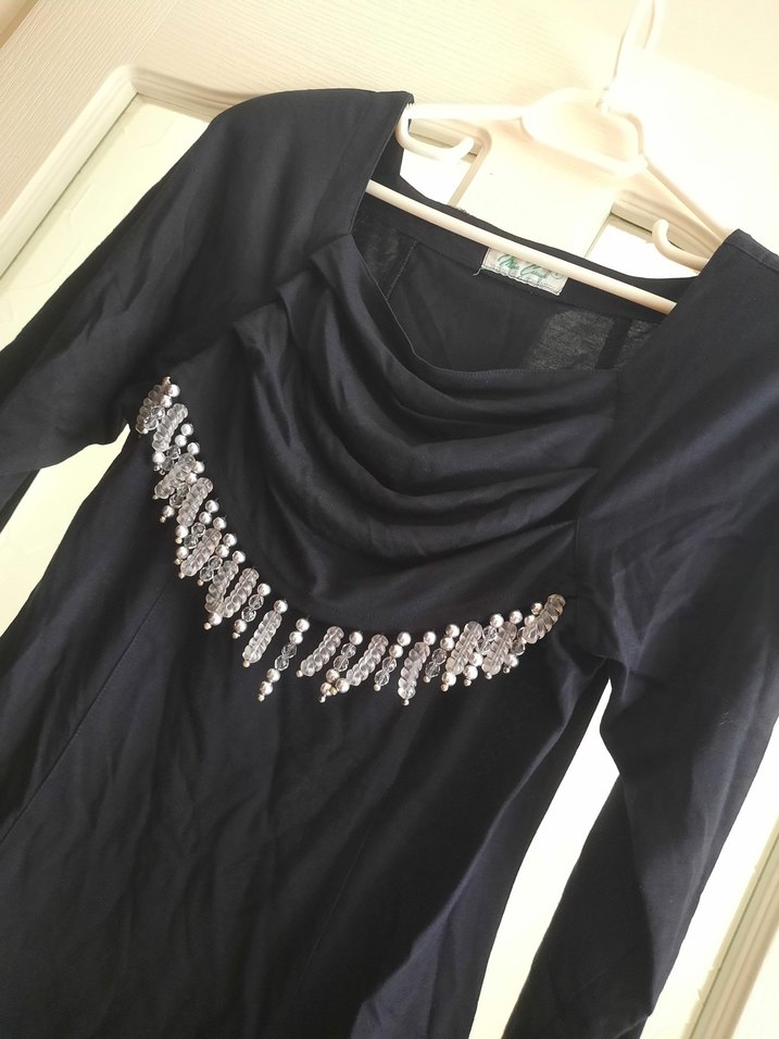 Uzun Kollu Drapeli Siyah Abiye Bluz - Görsel 2