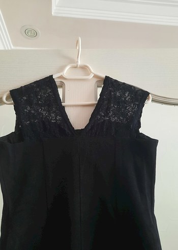 Siyah Straplez Dantel Kalın Askı Abiye Elbise - Görsel 5