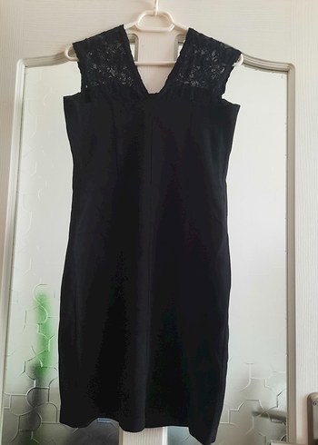 Siyah Straplez Dantel Kalın Askı Abiye Elbise - Görsel 2