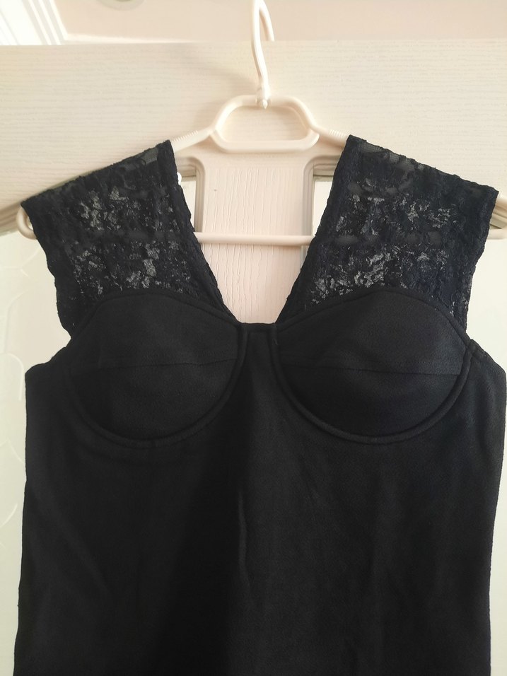 Siyah Straplez Dantel Kalın Askı Abiye Elbise - Görsel 4