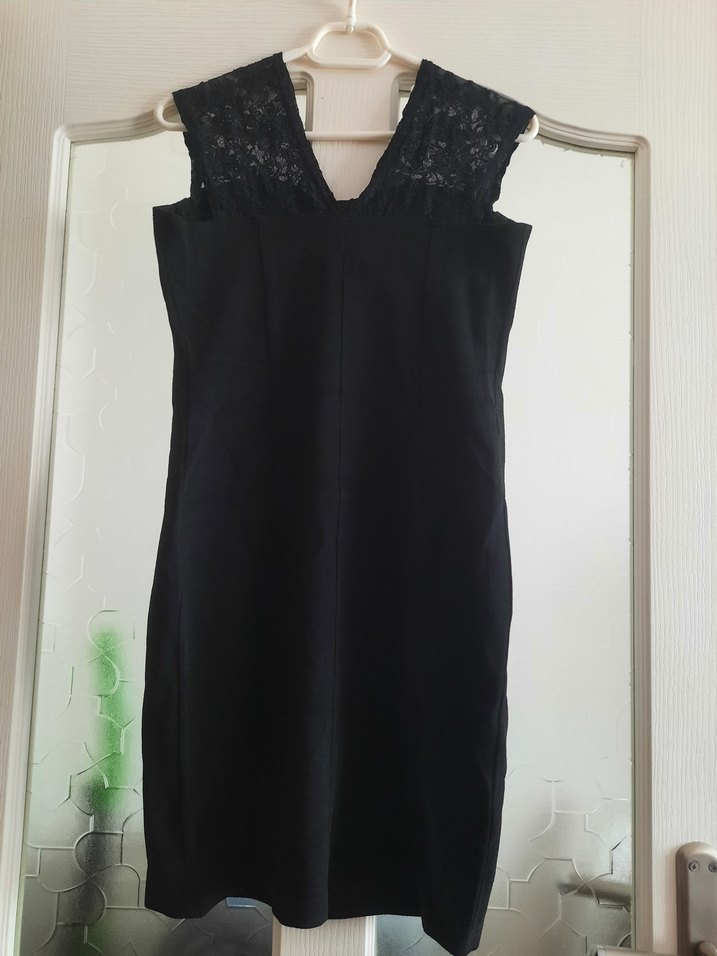 Siyah Straplez Dantel Kalın Askı Abiye Elbise - Görsel 2