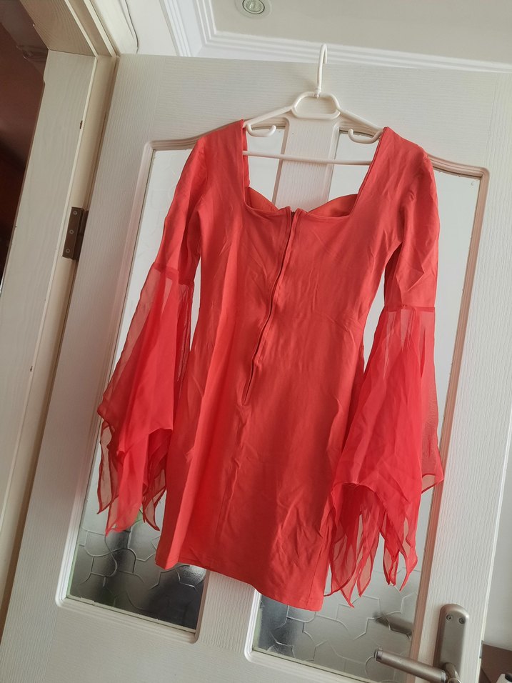 Uzun Kollu Mini Vintage Elbise - Görsel 2