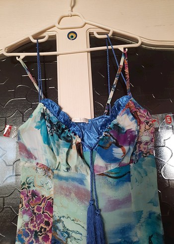 Bohem Çok Renkli Uzun Askılı Elbise - Görsel 5