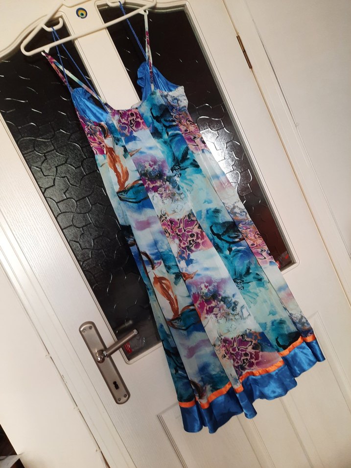 Bohem Çok Renkli Uzun Askılı Elbise - Görsel 3